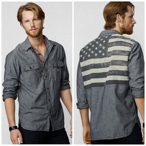 Denim & Supply Black Chambray Flag Ward Long Sleeve‎ Shirt Mens Size Small